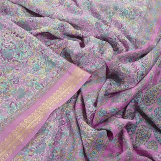 Sanskriti Vintage Pink Saree Moss Crepe Printed Sari Decor 5 Yard Craft Fabric