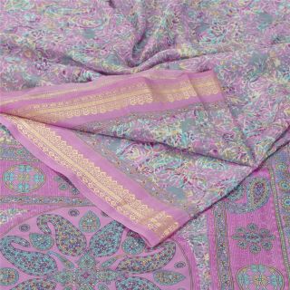 Sanskriti Vintage Pink Saree Moss Crepe Printed Sari Decor 5 Yard Craft Fabric 2
