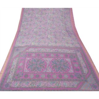 Sanskriti Vintage Pink Saree Moss Crepe Printed Sari Decor 5 Yard Craft Fabric 3