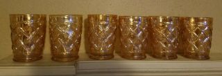 Vintage Dugan Grapevine Lattice Carnival Glass Marigold Tumblers Set Of 6