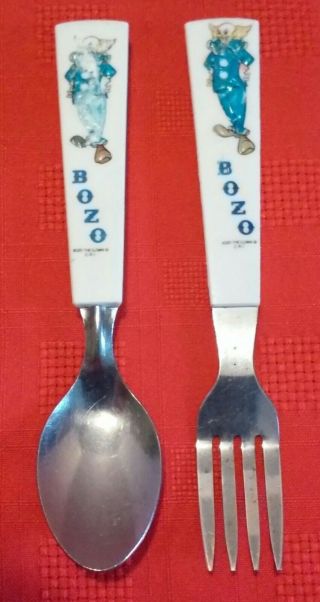 Vintage Bozo The Clown Childrens Spoon & Fork Set Kids Silverware 50 