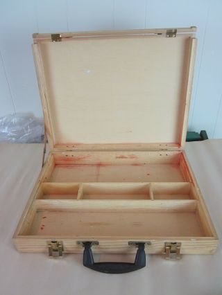Vtg Wooden Artist Sketchbox Paint Box Dovetailed Handle Supplies Carrying Case