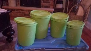 Vintage Tupperware 8 Piece Set Apple Green Servalier Nesting Canisters With Lids