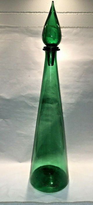 Vintage 24” Large Mid Century Modern Green Art Glass Genie Bottle Empoli Italy