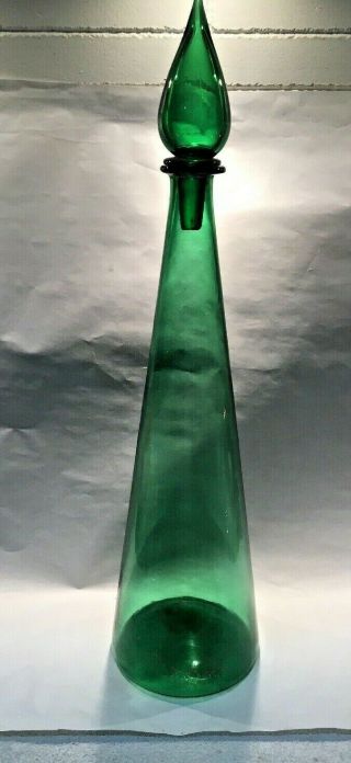 Vintage 24” large mid century modern green art glass genie bottle Empoli Italy 2