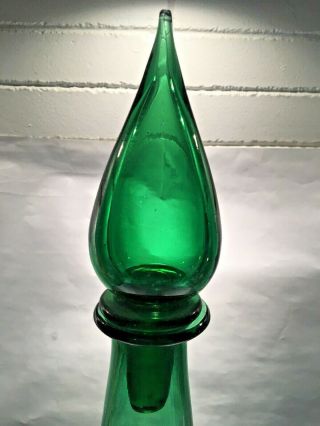 Vintage 24” large mid century modern green art glass genie bottle Empoli Italy 3