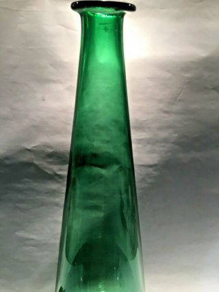 Vintage 24” large mid century modern green art glass genie bottle Empoli Italy 8