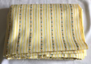 Vintage Fabric Yellow White Stripe Yellow Flowers 46” Wide 144” Long 4 Yards