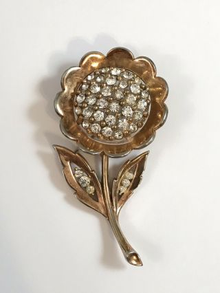 Vintage Large Gorgeous Art Deco Rhinestone Trifari Flower Brooch Pin
