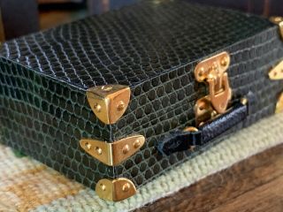 Vintage Miniature Dollhouse Artisan Faux Alligator Brass Suitcase Heidi Ott 1:12