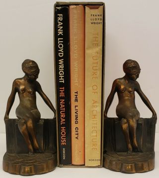 Vintage Art Deco Nude Lady Metal Bookends 1 Has Hole On Base/1 Perfect