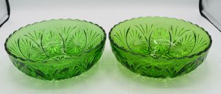Vintage Anchor Hocking Green Glass Vegetable Bowls - Star Cameo - Set Of 2