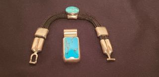 2 Pc Bracelet & Pendant Set - Sterling Silver & Turquoise - Vintage Mexico - 925s