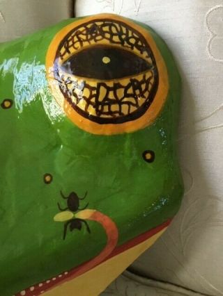 Gina Truex papier mache frog mask signed; vintage 80 ' s 3