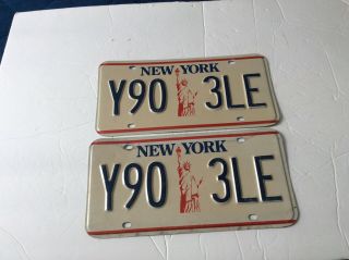 Very Good Vintage York State Liberty Matching License Plates