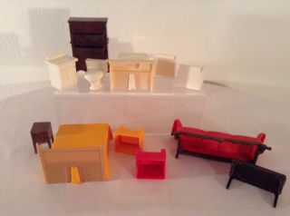 Vintage Plastic Dollhouse Furniture.  Beds.  Chairs.  Sofa Renwal,  Unmarked 2