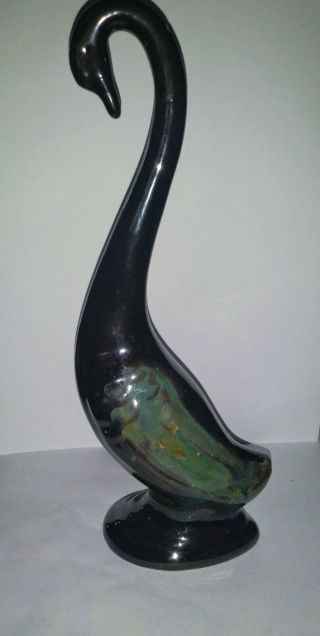 Vtg 10 " Teal Green Mini Canadian Art Pottery Long Necked Swan Bird Figurine Vgc