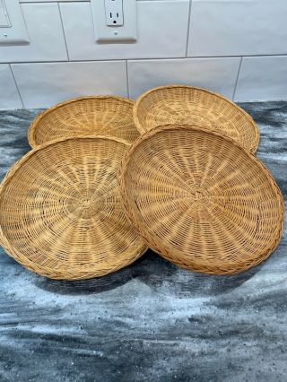 Set Of 4 Vintage Wicker Rattan Bamboo Paper Plate Holders