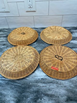 Set Of 4 Vintage Wicker Rattan Bamboo Paper Plate Holders 2