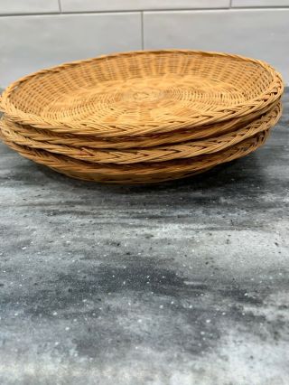 Set Of 4 Vintage Wicker Rattan Bamboo Paper Plate Holders 3