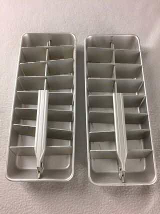 2 Vintage Aluminum Ice Cube Trays Pull Lever Release