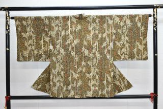 Vintage Silk Kimono Jacket:black/mustard Autumn Tree Landscape@yo01