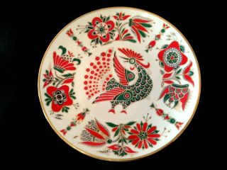 Vintage Imperial Lomonosov Porcelain Gold Trim Decorative Plate " Red Bird " 7.  75 "