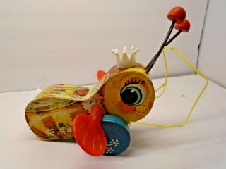 Vintage Fisher - Price Wood Wooden Queen Buzzy Bee 444 Pull Toy