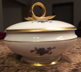 Gerold Porzellan Bavaria Vintage Gorgeous Lidded Porcelain Trinket Box Blue Gold