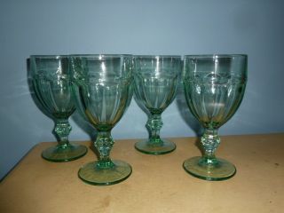 4 Vintage Libbey Duratuff Gibraltar Spanish Green 6.  75 " Iced Tea Goblet Glasses