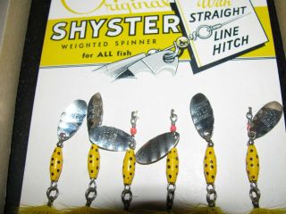 Vintage 1950 ' s Dealer display of 12 SHYSTER spinners 1/8 oz Yel/Blk in Org box 4