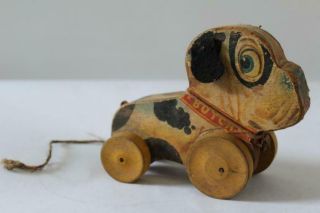 Vtg Fisher Price 333 Mid - Century Butch Wooden Dog Pull - Toy Made In Usa 6 "