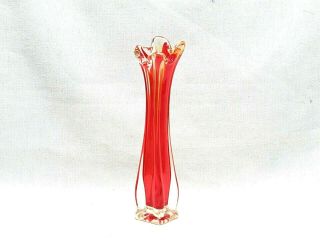 Vintage Murano Sommerso Red & Clear Hand Blown Glass Swung Stretch Vase 10 1/2 "