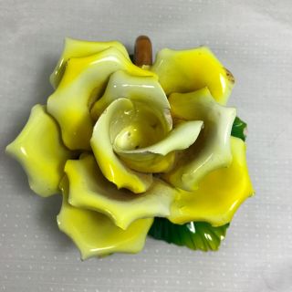 Vintage Porcelain Ceramic Yellow Rose Candle Holder Made In Italy By Ancora