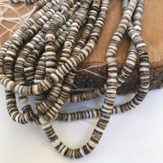 Vintage White & Brown Heishi Shell Beads 24” Strand 3mm