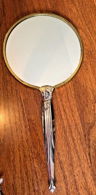 Elegant 2 Sided (1 Magnified) Vanity Hand Held Gold/silver Mirror Vintage (f)