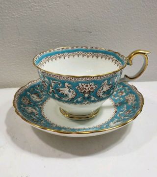 Vintage Crown Staffordshire Ellesmere Turquoise Teacup & Saucer Fine Bone China
