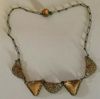 1930’s Vintage Peach Glass Filigree Necklace Victorian 15” Choker