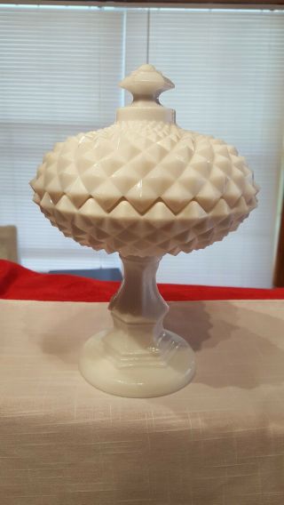 Vintage Westmoreland English Milk Glass Covered Candy Dish Bowl Sawtooth Pattern