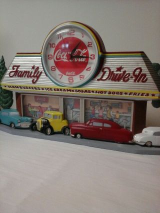 Vintage Coca Cola Wall Clock Family Drive In Diner Cars Battery Operated