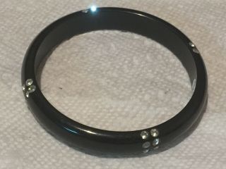 Bakelite Bangle Bracelet - - Black With Clear Rhinestones - - Vintage
