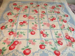 Vintage Cotton Red Apple Blossom Tablecloth Very