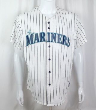 Vtg Seattle Mariners Jersey Majestic Mens White Black Pinstripe Mlb Baseball 90s