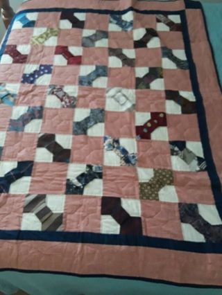 Vintage Hand Made Bow Tie Quilt 48 " X 57 " -