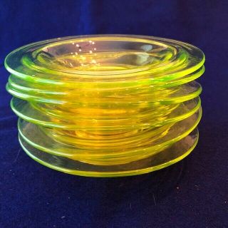 Vintage Set Of 6 Vaseline Glass Bowls Glassware Uranium Dessert Dishes Green