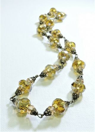 Vintage Faceted Amber Color Glass Bead Necklace Au19336