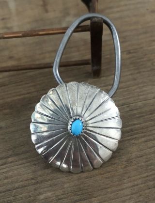 Vintage Navajo Sterling Silver & Turquoise Keychain Key Ring