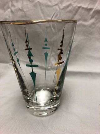 Set Of 6 Vintage Signed Libbey 12oz “staccato” Turquoise & Gold W/ Gold Rim
