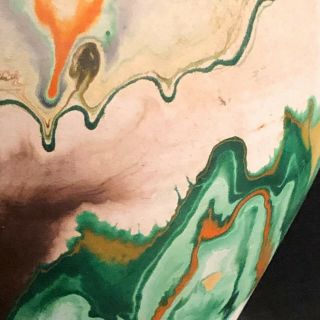 VTG Nemadji Vase Art Pottery Drip Swirl Green Orange Made USA Tourist Souvenir 2