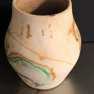 VTG Nemadji Vase Art Pottery Drip Swirl Green Orange Made USA Tourist Souvenir 4
